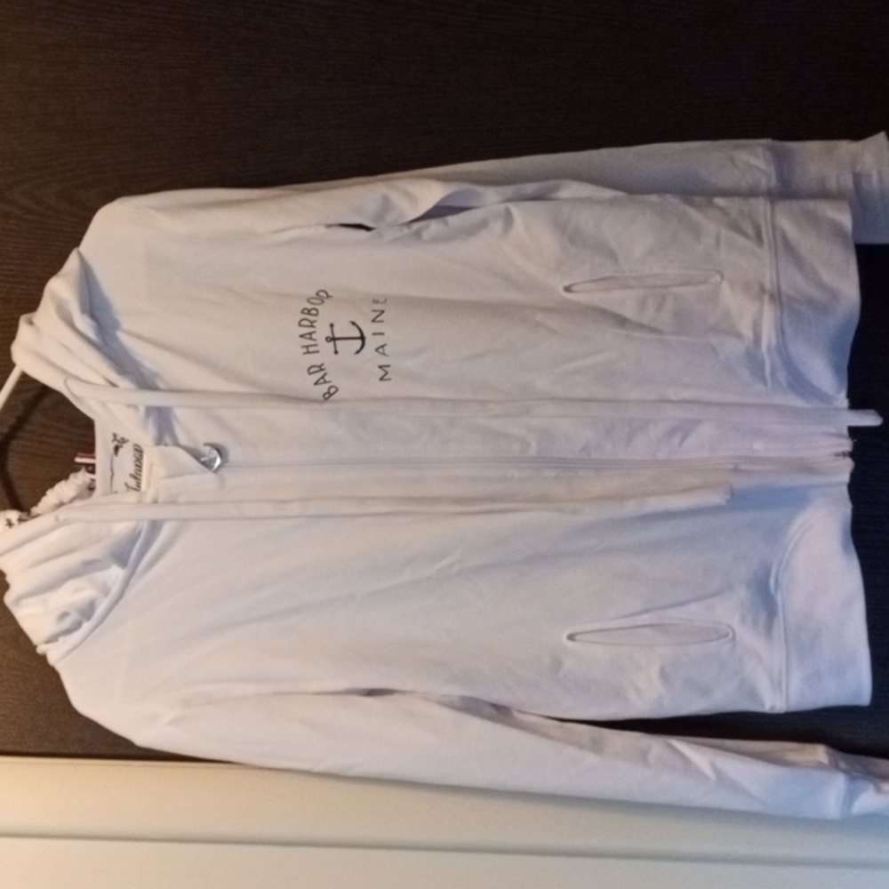 INTAPOP BAR HARBOR MAINE ZIP UP HOODIE NWOT LARGE WHITE BLUE